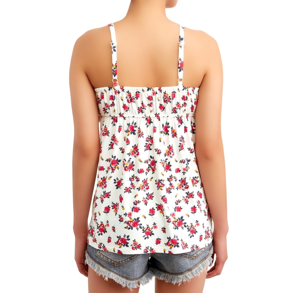 Beige Cochet Bra Cup, Red Floral White Summer Spring Tank Top Medium - Picture 3 of 4